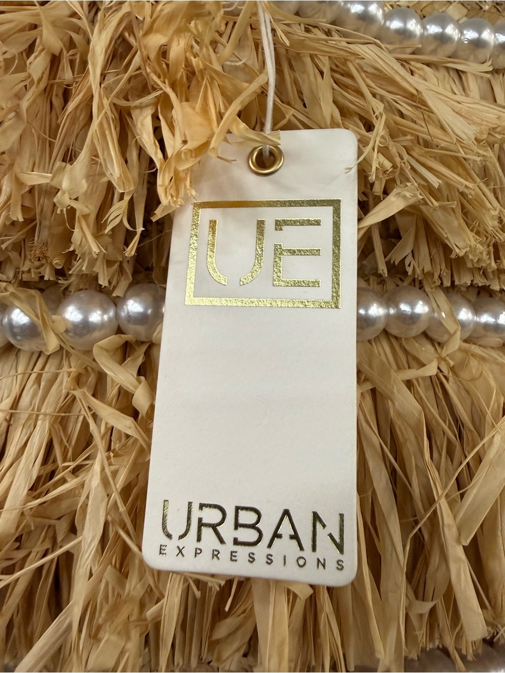 Urban Natural Straw Fringe Hobo with Pearl Strands - Picture 3 of 6